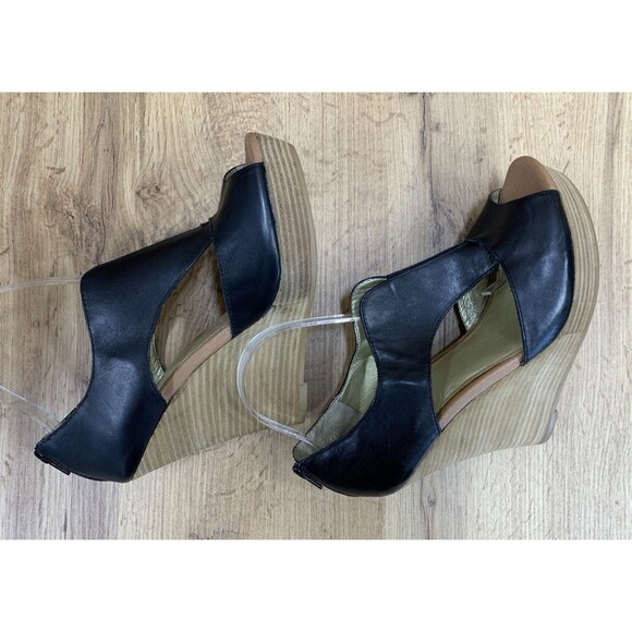 Seychelles Women's Wedge Platform Shoes Black Leather Back Zip Open Toe Size  9 - Picture 11 of 16